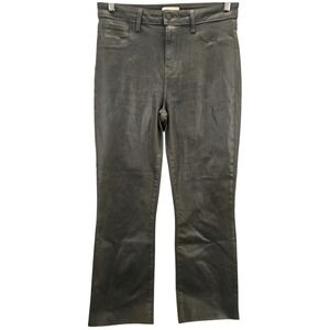 L'AGENCE‎ High Rise Straight Jeans Womens Size 30 Wax Coated Army Green Ankle